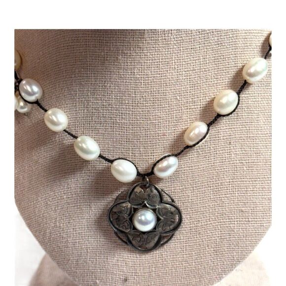 SILPADA Sterling Silver Freshwater Pearl Rhyannon Pendant Necklace N2327 - 17" - Picture 2 of 9